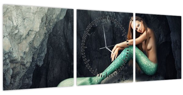 Tablou - Sirena pe stâncă (cu ceas) (90x30 cm)
