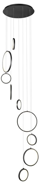 Lampă suspendată de design neagră cu 9 lumini, incluzând LED cu dimmer în 3 trepte - Vide Anella