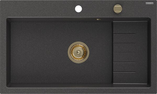 Mexen Omar, chiuveta granit cu 1 camera 800x480x210 mm, pete negre, sifon auriu, 6520801005-76-G