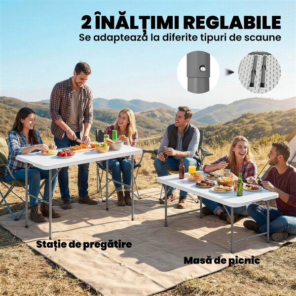 Outsunny Masă de Camping și Picnic Pliabilă, 120x60 cm, Alb | Aosom Romania