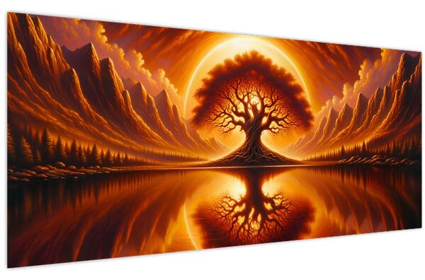 Tablou – Arbore în soare sângeriu (120x50 cm)