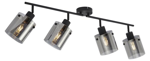 Spot de tavan negru de design cu sticlă fumurie cu 4 lumini - Domo