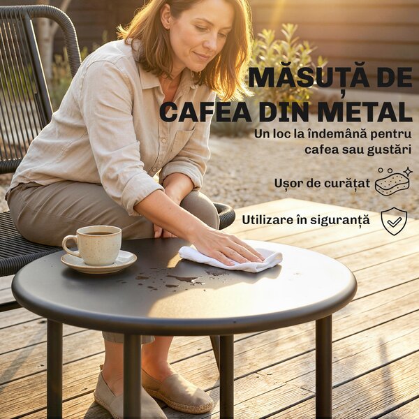 Outsunny Set Mobilier Grădină Ratan 4 Piese, Canapea pentru Exterior cu Măsuță Metalică, Negru | Aosom Romania