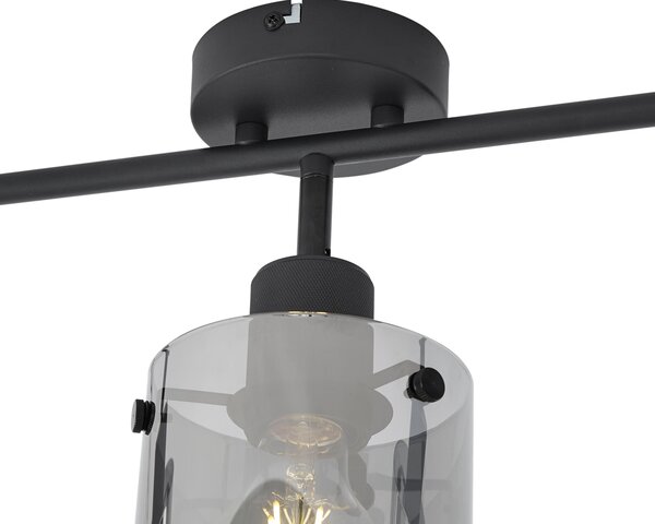 Spot de tavan negru cu sticlă fumurie cu 3 lumini - Domo
