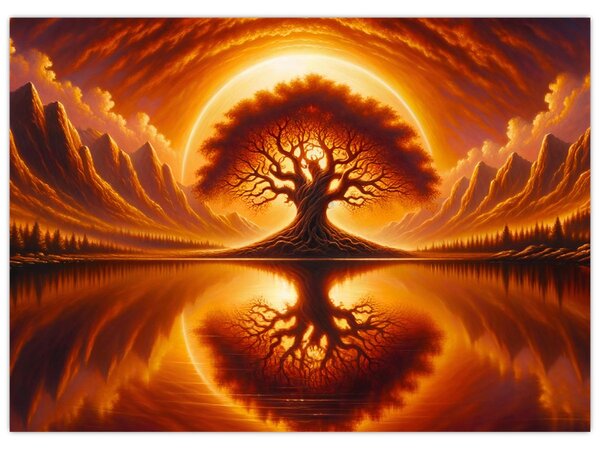 Tablou – Arbore în soare sângeriu (70x50 cm)