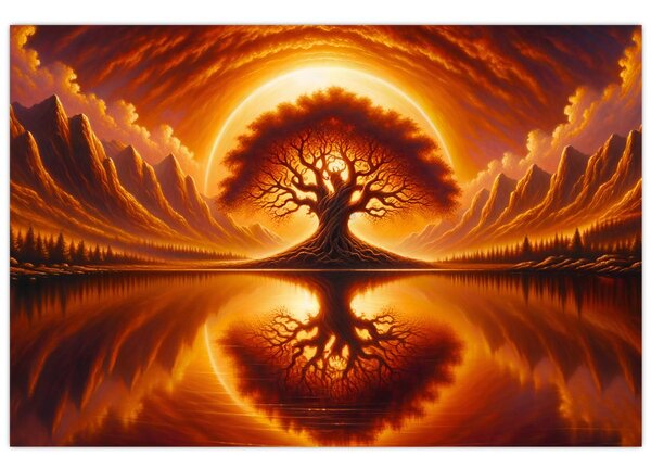 Tablou – Arbore în soare sângeriu (90x60 cm)