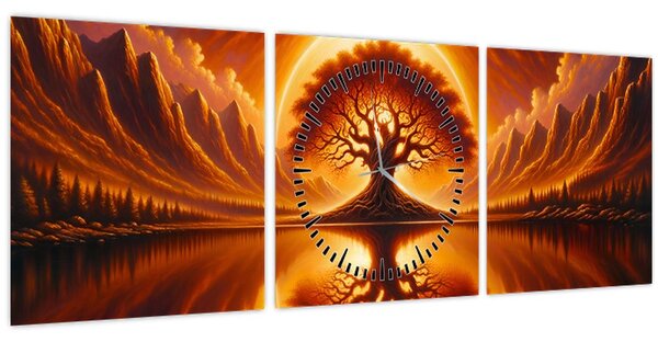 Tablou – Arbore în soare sângeriu (cu ceas) (90x30 cm)