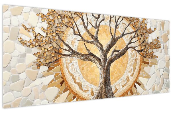 Tablou – Arborele vieții auriu în mozaic (120x50 cm)