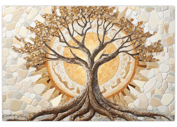 Tablou – Arborele vieții auriu în mozaic (90x60 cm)