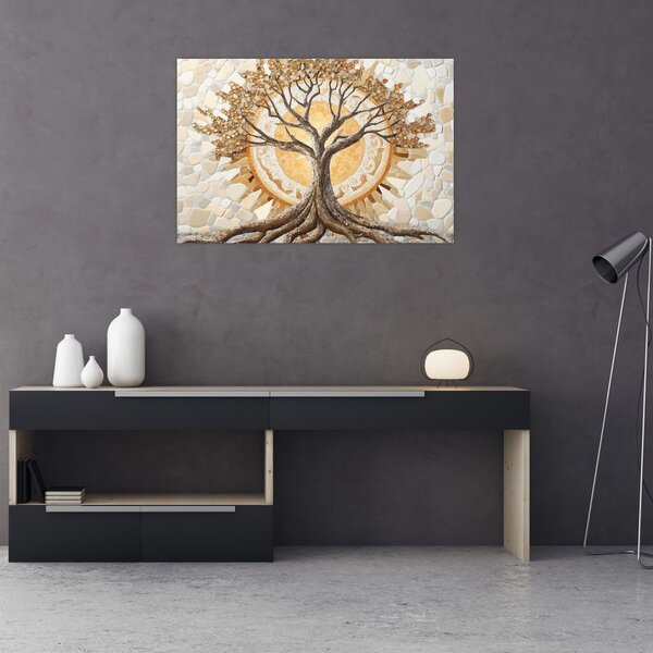 Tablou – Arborele vieții auriu în mozaic (90x60 cm)