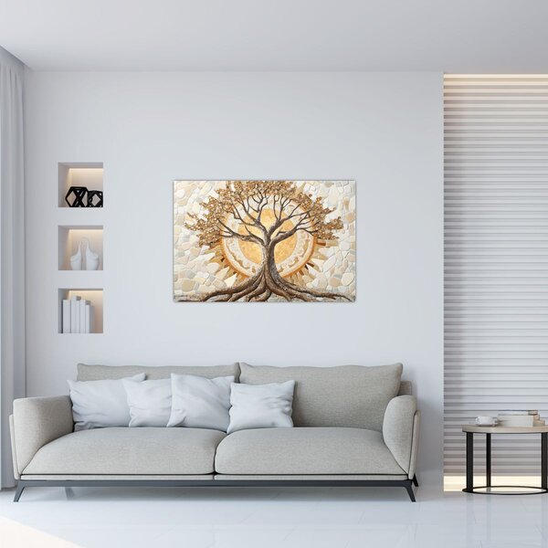 Tablou – Arborele vieții auriu în mozaic (90x60 cm)