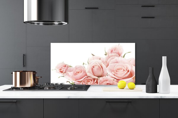 Panou sticla bucatarie Trandafiri Floral Bej Alb