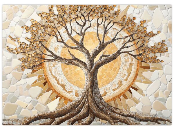 Tablou – Arborele vieții auriu în mozaic (70x50 cm)