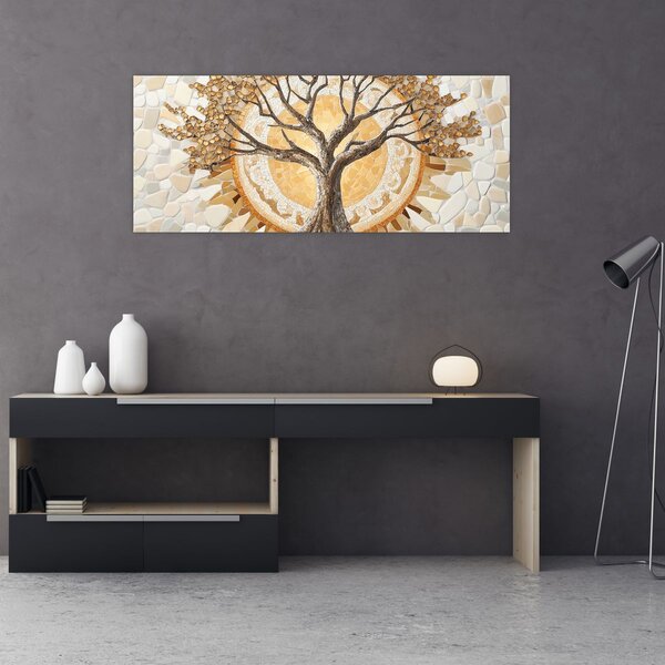 Tablou – Arborele vieții auriu în mozaic (120x50 cm)