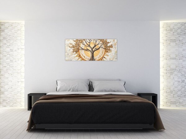Tablou – Arborele vieții auriu în mozaic (120x50 cm)