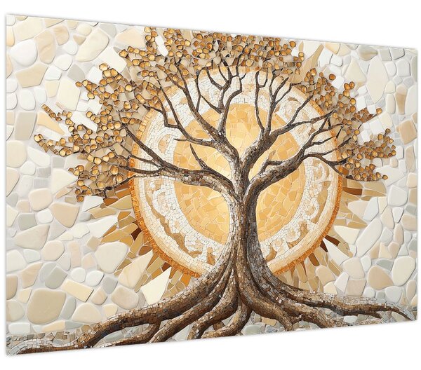Tablou – Arborele vieții auriu în mozaic (90x60 cm)