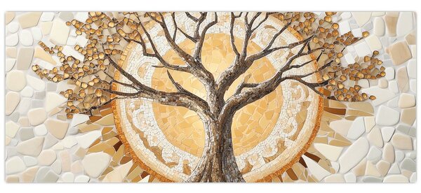 Tablou – Arborele vieții auriu în mozaic (120x50 cm)