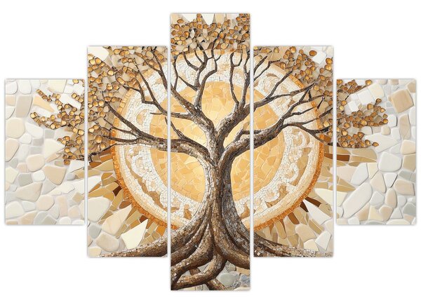Tablou – Arborele vieții auriu în mozaic (150x105 cm)