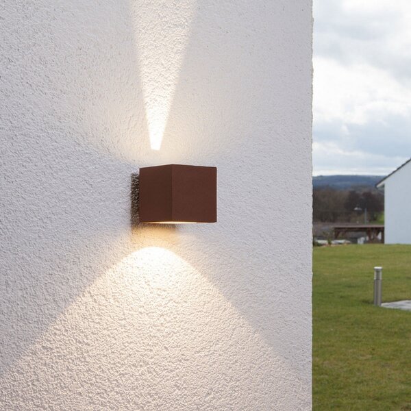 Lucande LED lumina de perete în aer liber Jarno, rugină, metal, 9cm, Maro / Rugină, Metal, Modern