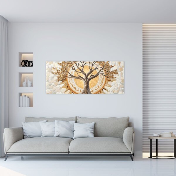 Tablou – Arborele vieții auriu în mozaic (120x50 cm)