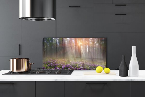 Panou sticla bucatarie Pădure Flori Natura Roz Verde Maro