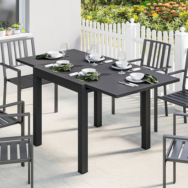 Outsunny Masă de Grădină Extensibilă pentru 4-6 Persoane 80/160x80 cm, Masă de Prânz pentru Exterior din Aluminiu cu Blat Lamelar, pentru Terasă, Balcon, Negru | Aosom Romania