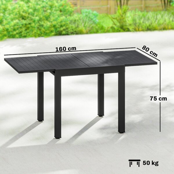 Outsunny Masă de Grădină Extensibilă pentru 4-6 Persoane 80/160x80 cm, Masă de Prânz pentru Exterior din Aluminiu cu Blat Lamelar, pentru Terasă, Balcon, Negru | Aosom Romania