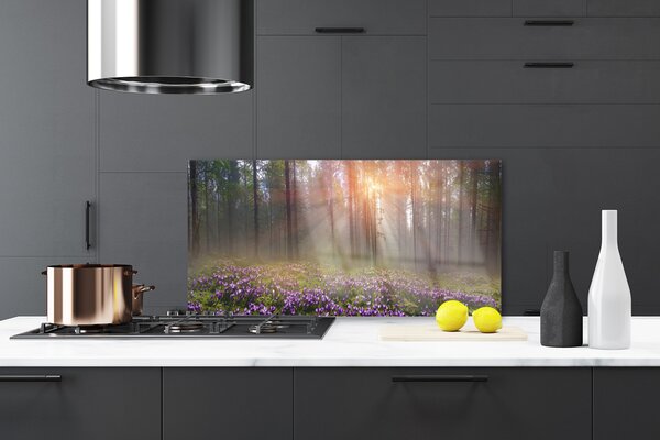 Panou sticla bucatarie Pădure Flori Natura Roz Verde Maro