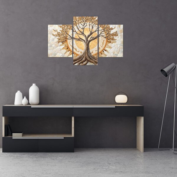 Tablou – Arborele vieții auriu în mozaic (90x60 cm)