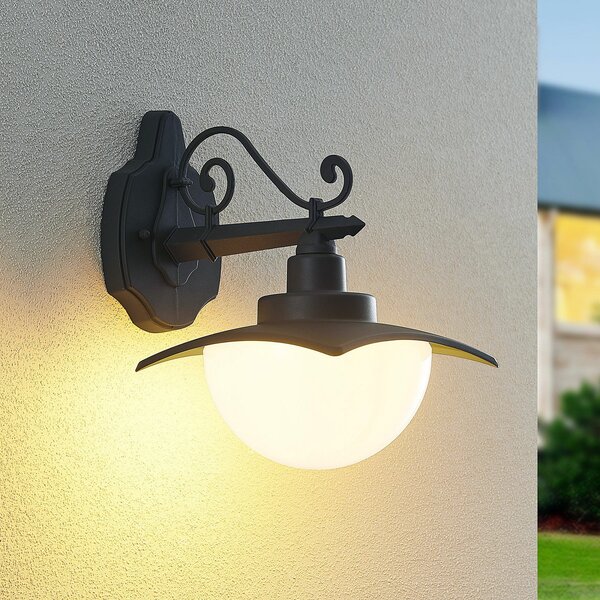 Lindby lumina de perete în aer liber Elinda, înălțime 29 cm, antracit, sticlă, reglabil, Negru, Metal, Casă de țară / Rustic