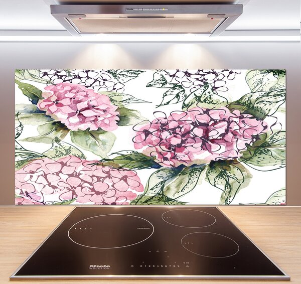 Panou sticlă decorativa bucătărie Hortensie