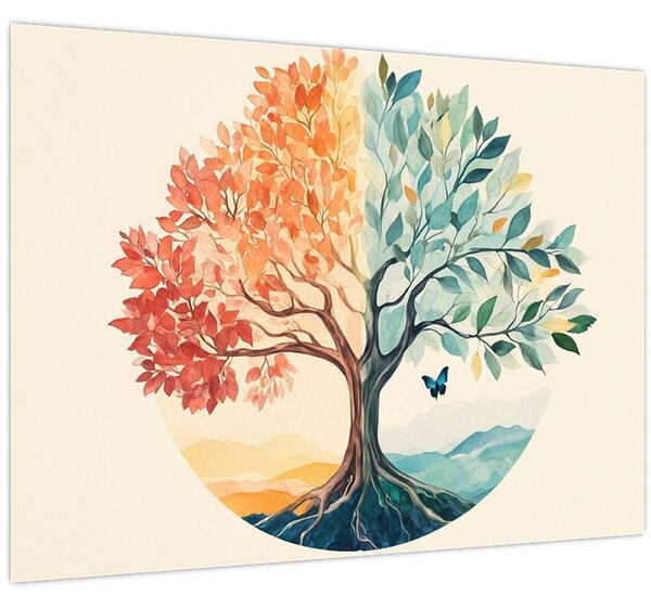 Tablou – Arbore dual cu fluture (70x50 cm)