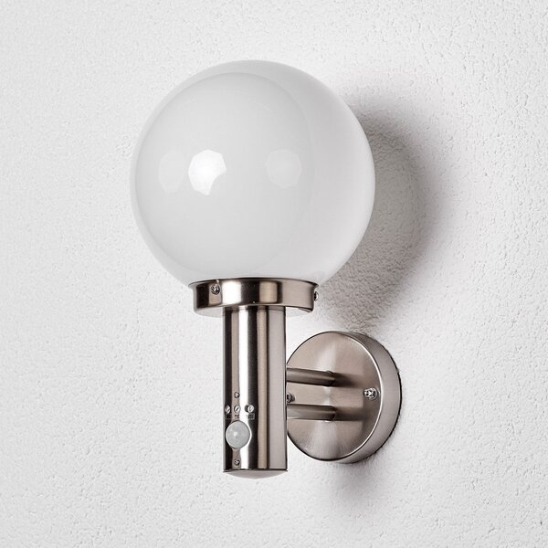 Lindby Lampa de exterior Nada, oțel inoxidabil, sticlă, senzor, E27, Metalic, Sticlă, Modern, Glob pentru exterior
