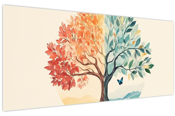 Tablou – Arbore dual cu fluture (120x50 cm)