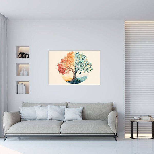 Tablou – Arbore dual cu fluture (90x60 cm)