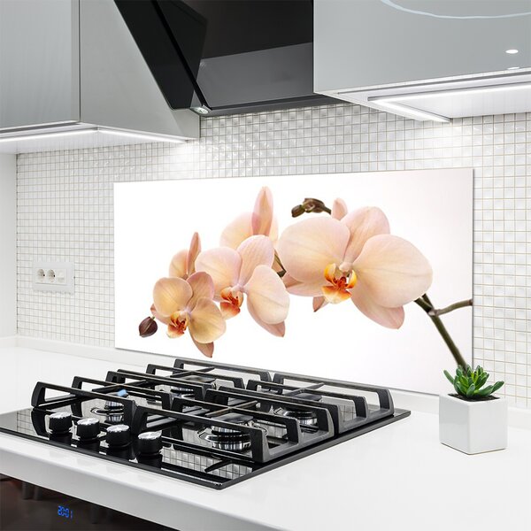 Panou sticla bucatarie Flori Floral Alb Brun