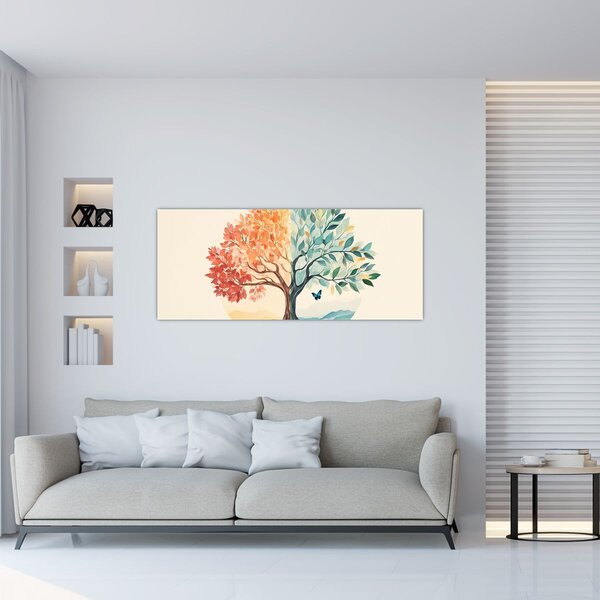 Tablou – Arbore dual cu fluture (120x50 cm)