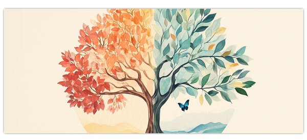 Tablou – Arbore dual cu fluture (120x50 cm)