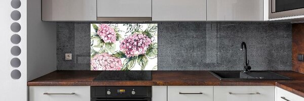 Panou sticlă decorativa bucătărie Hortensie