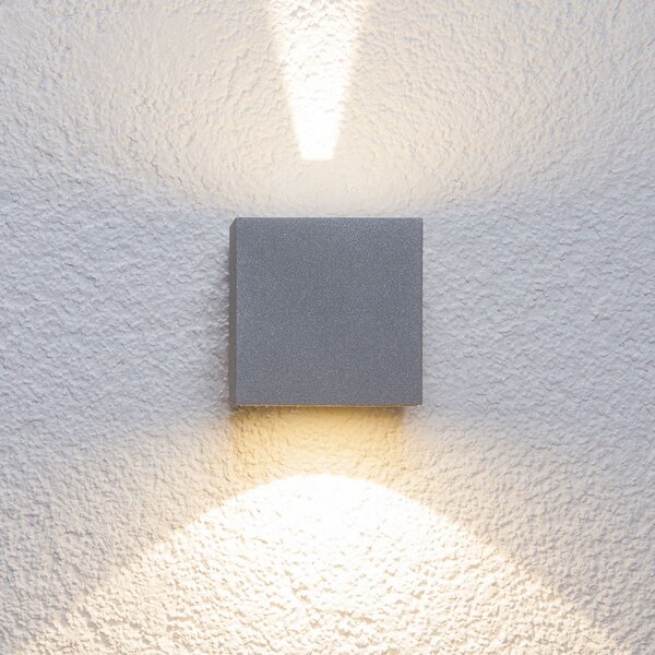 Lucande LED lumina de perete în aer liber Jarno, argint, metal, 9cm, Gri, Metal, Modern, Priză de perete sus / jos