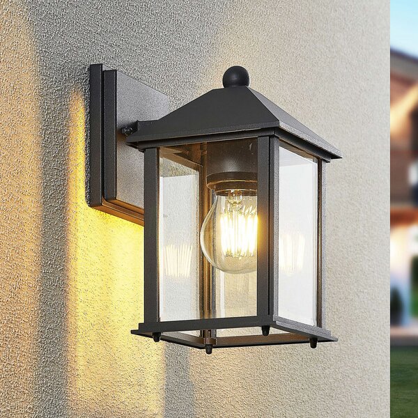 Lindby lumina de perete în aer liber Giavanna, 23.3 cm, antracit, sticlă, reglabil, Negru, Sticlă, Modern