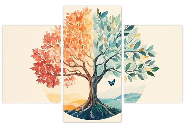 Tablou – Arbore dual cu fluture (90x60 cm)