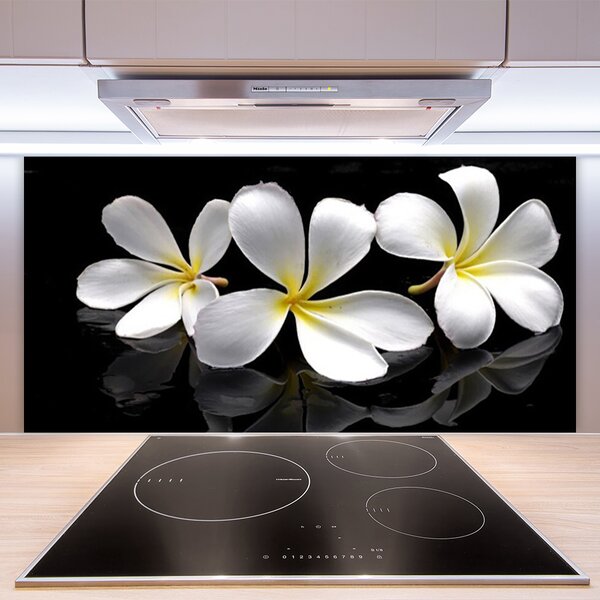 Panou sticla bucatarie Flori Floral Alb Negru