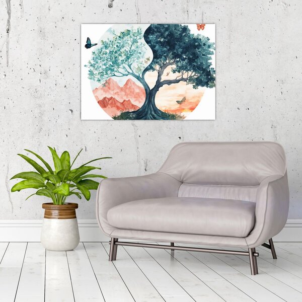 Tablou – Arbore acvarelă plin de viață (70x50 cm)