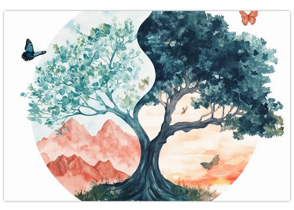 Tablou – Arbore acvarelă plin de viață (90x60 cm)