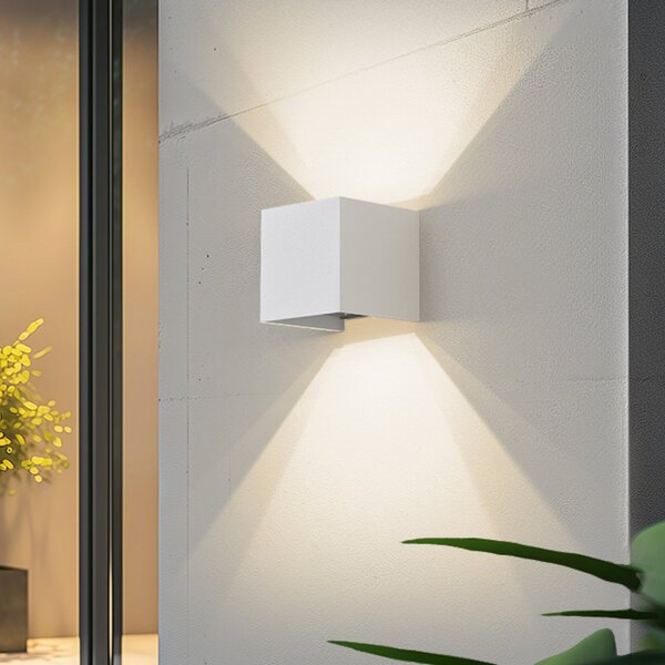 Lindby Lampa de perete pentru exterior Smart LED Dara, 10 cm, albă, CCT Tuya, reglabil, Alb, Aluminiu, Modern