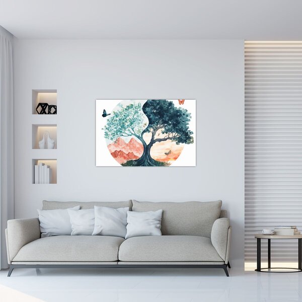 Tablou – Arbore acvarelă plin de viață (90x60 cm)