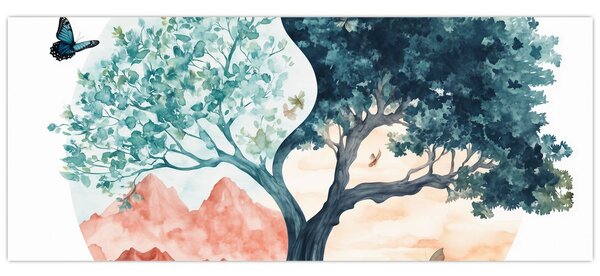 Tablou – Arbore acvarelă plin de viață (120x50 cm)
