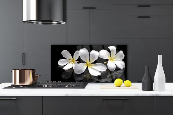 Panou sticla bucatarie Flori Floral Alb Negru
