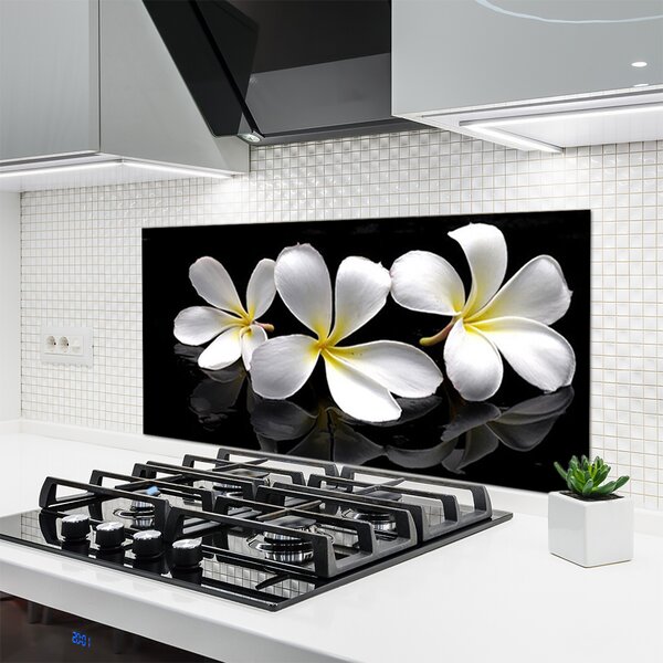 Panou sticla bucatarie Flori Floral Alb Negru